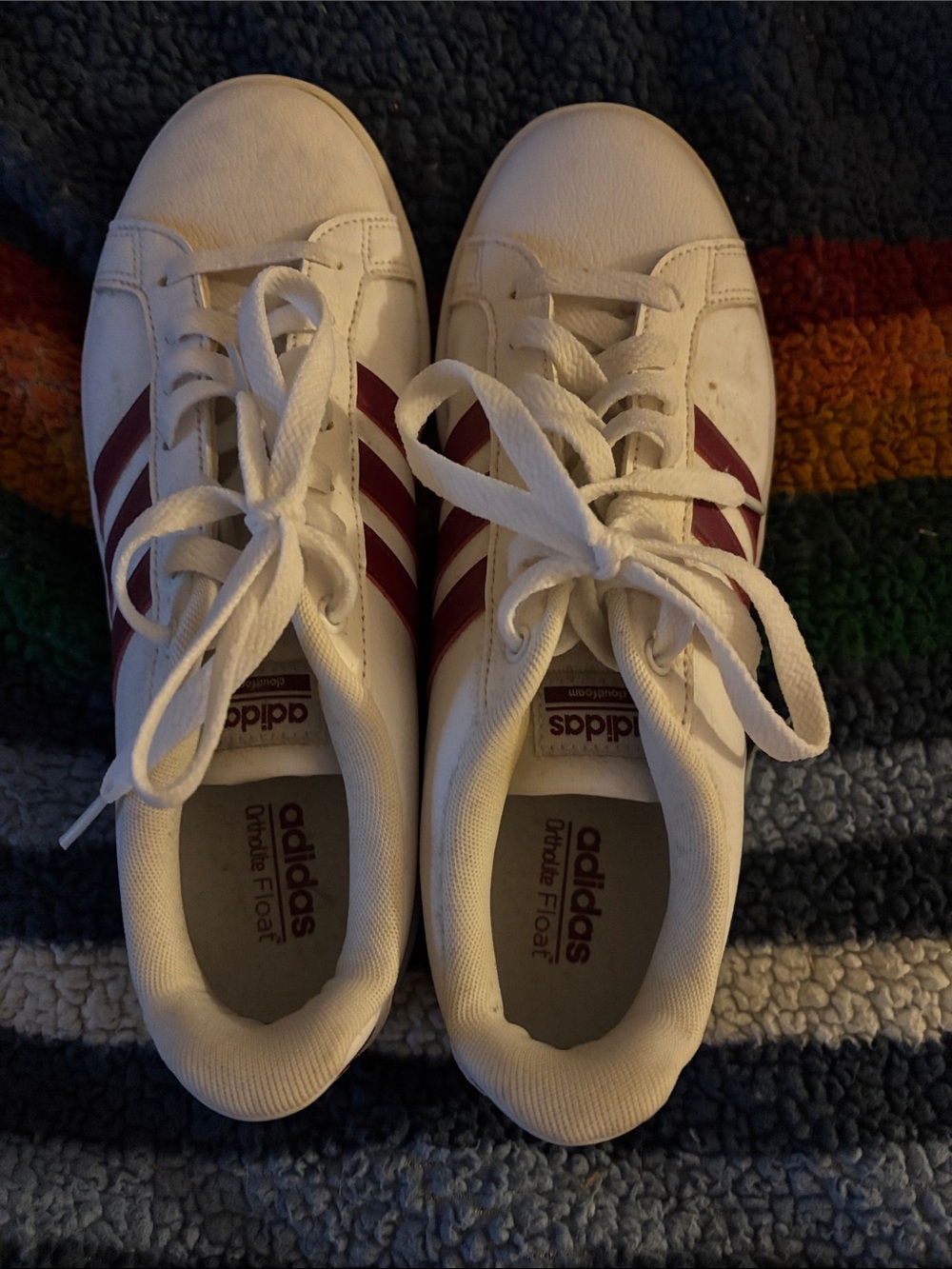 adidas White Sneakers with Burgundy Stripes